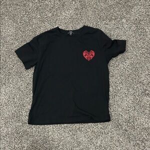Express Black T-Shirt with Red Heart Detail